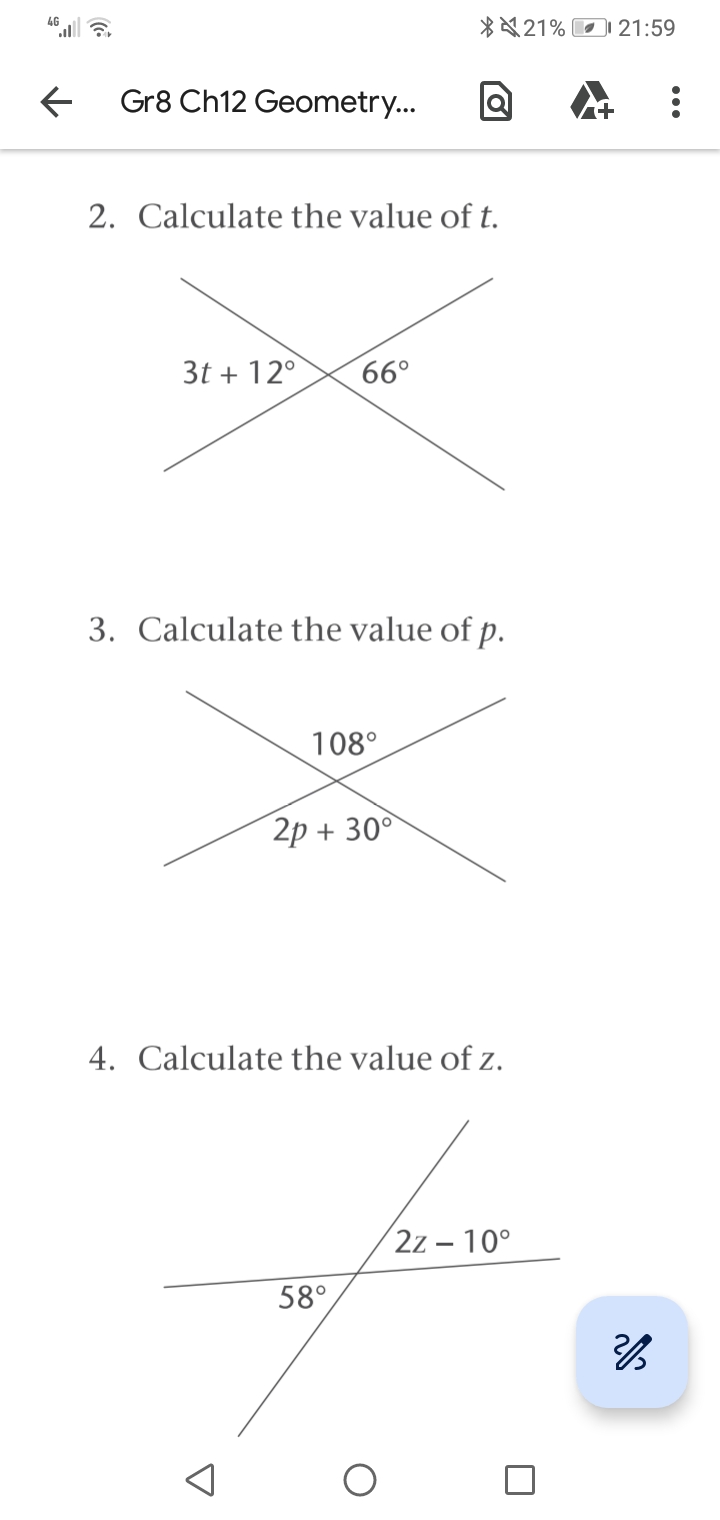 Calculate the value of t . Calculate the value of