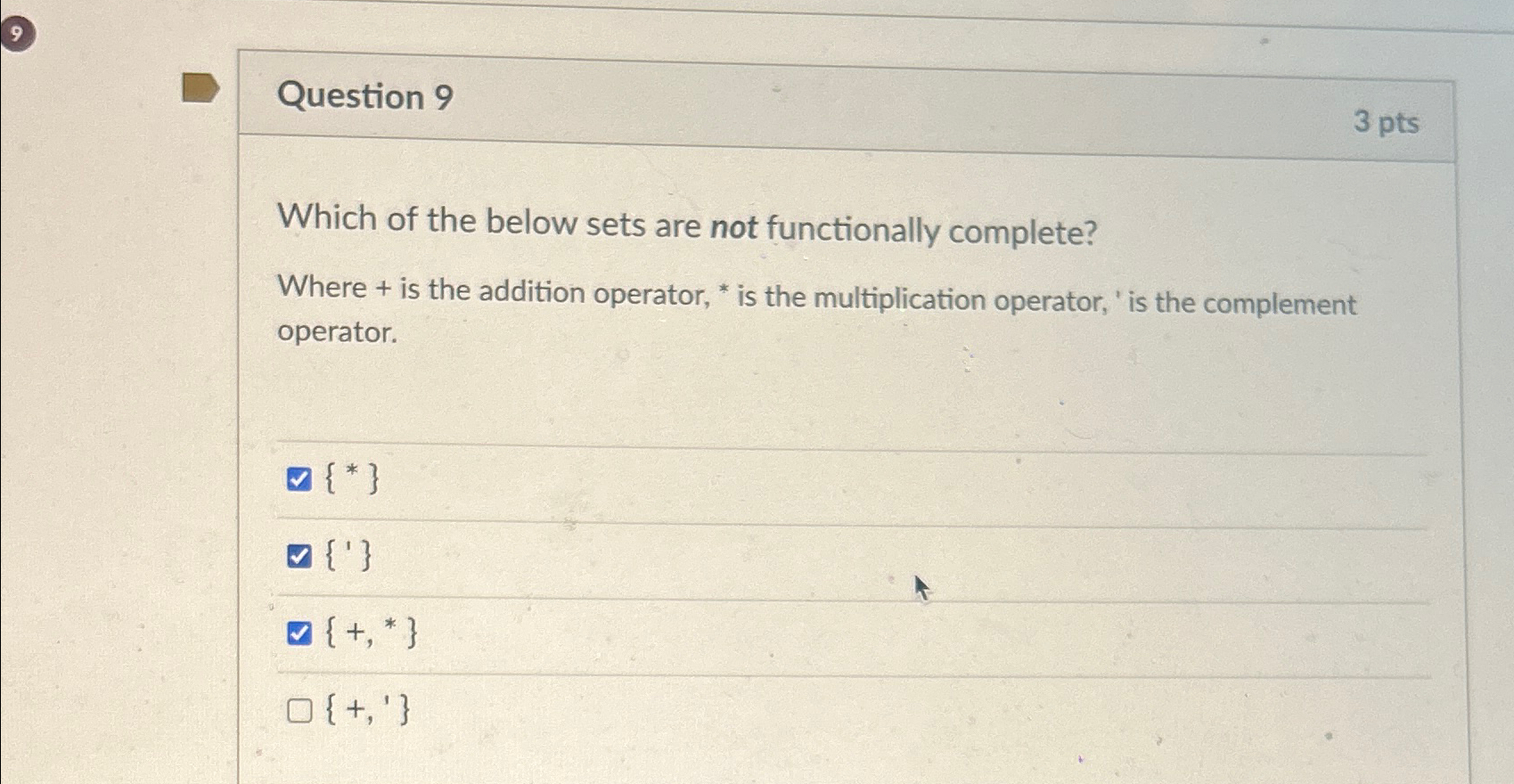 Question 9 3 p t s Which of the below sets are