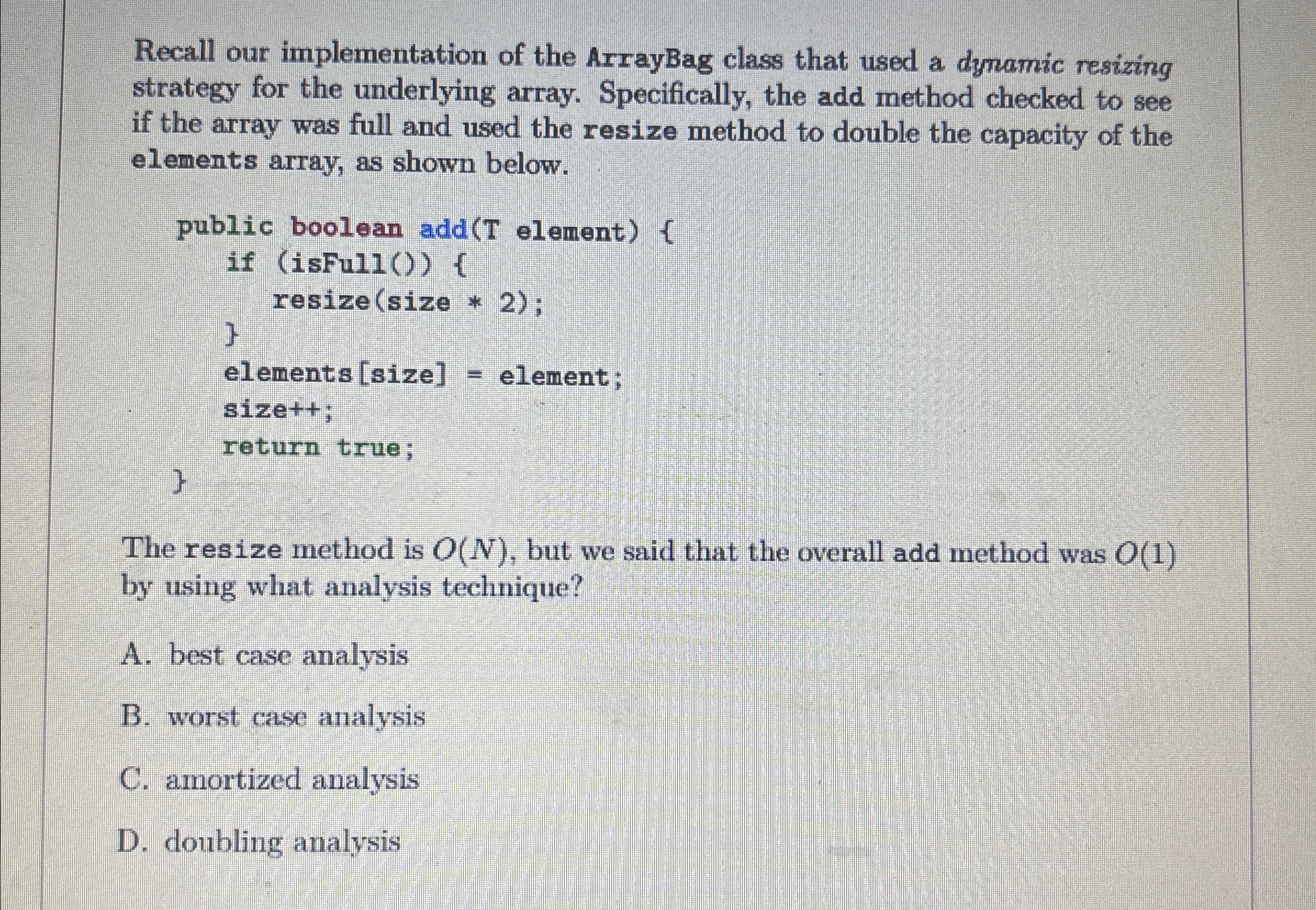 Recall our implementation of the ArrayBag class