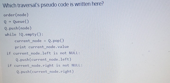 Which traversal's pseudo code is written here?