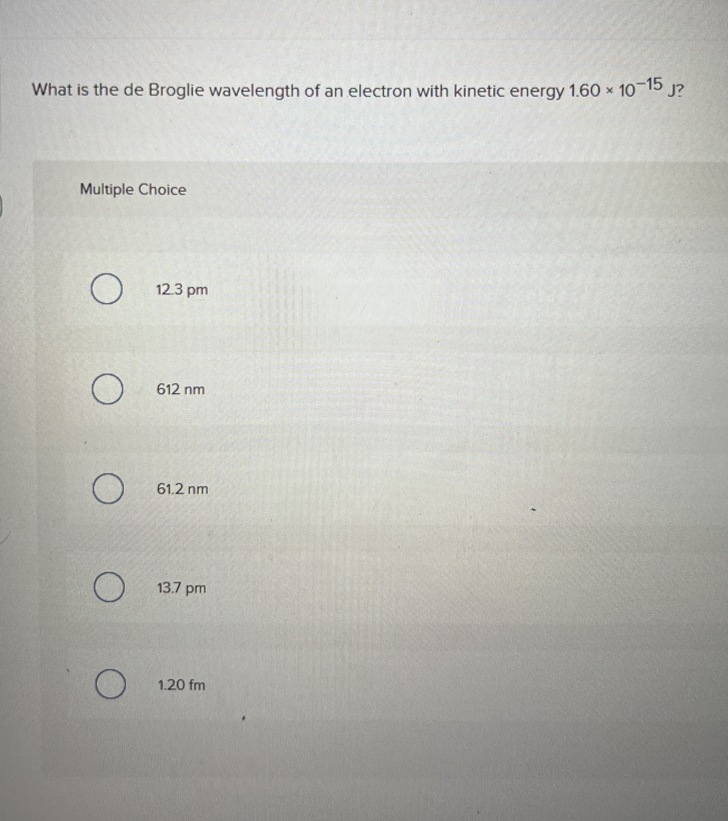 What is the de Broglie wavelength of an electron