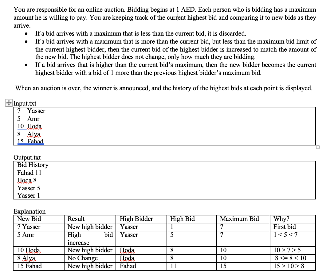 Create a bidding game using java stack and stack
