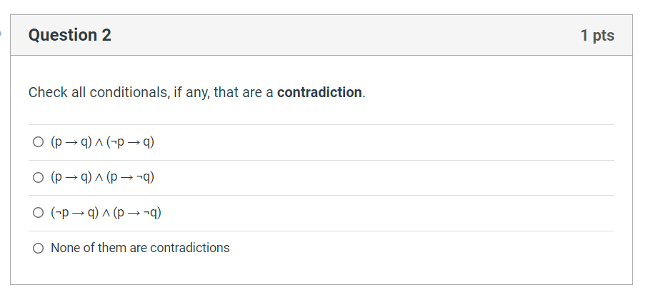 Question 2 Check all conditionals, if any, that