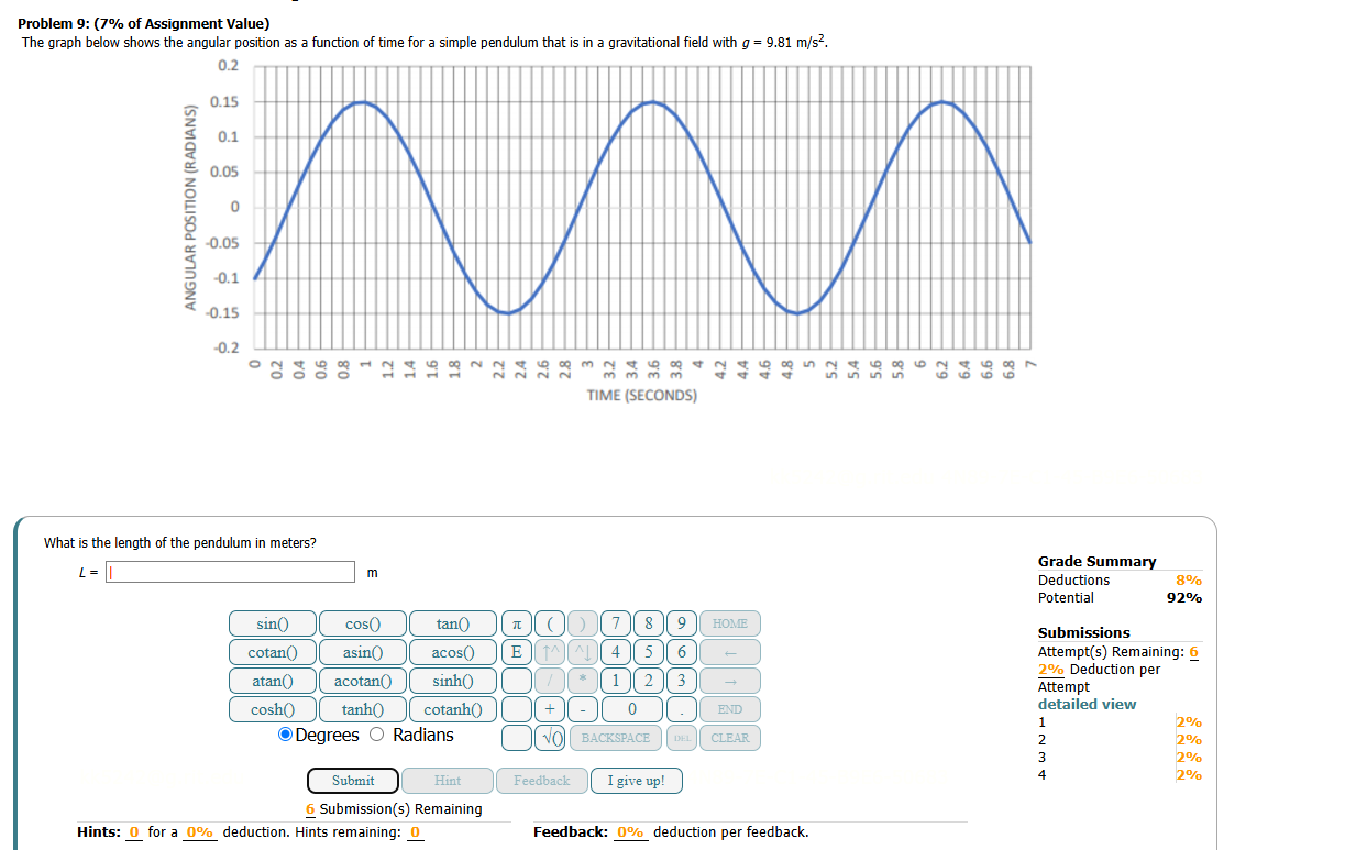 Problem 9 : ( 7 % of Assignment Value ) The graph