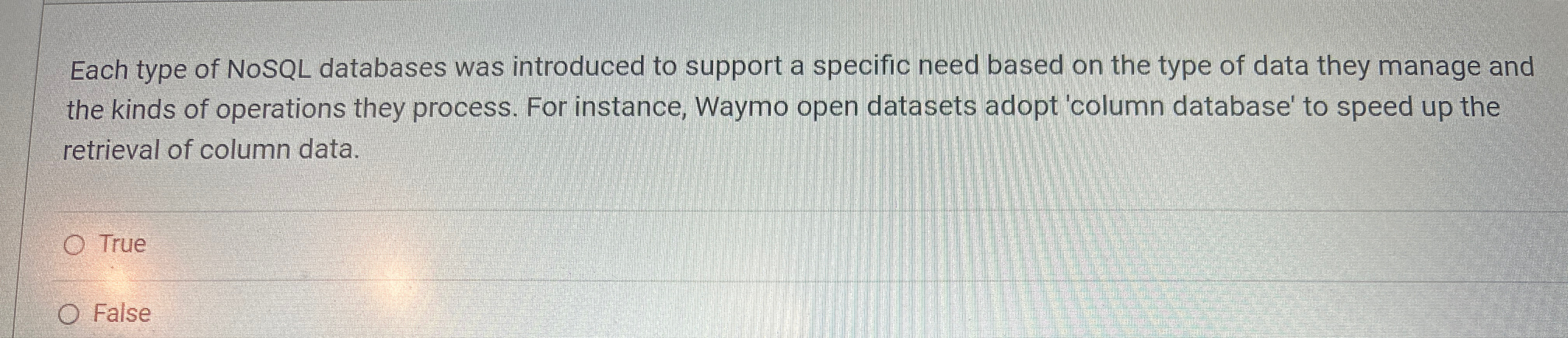 Each type of NOSQL databases was introduced to