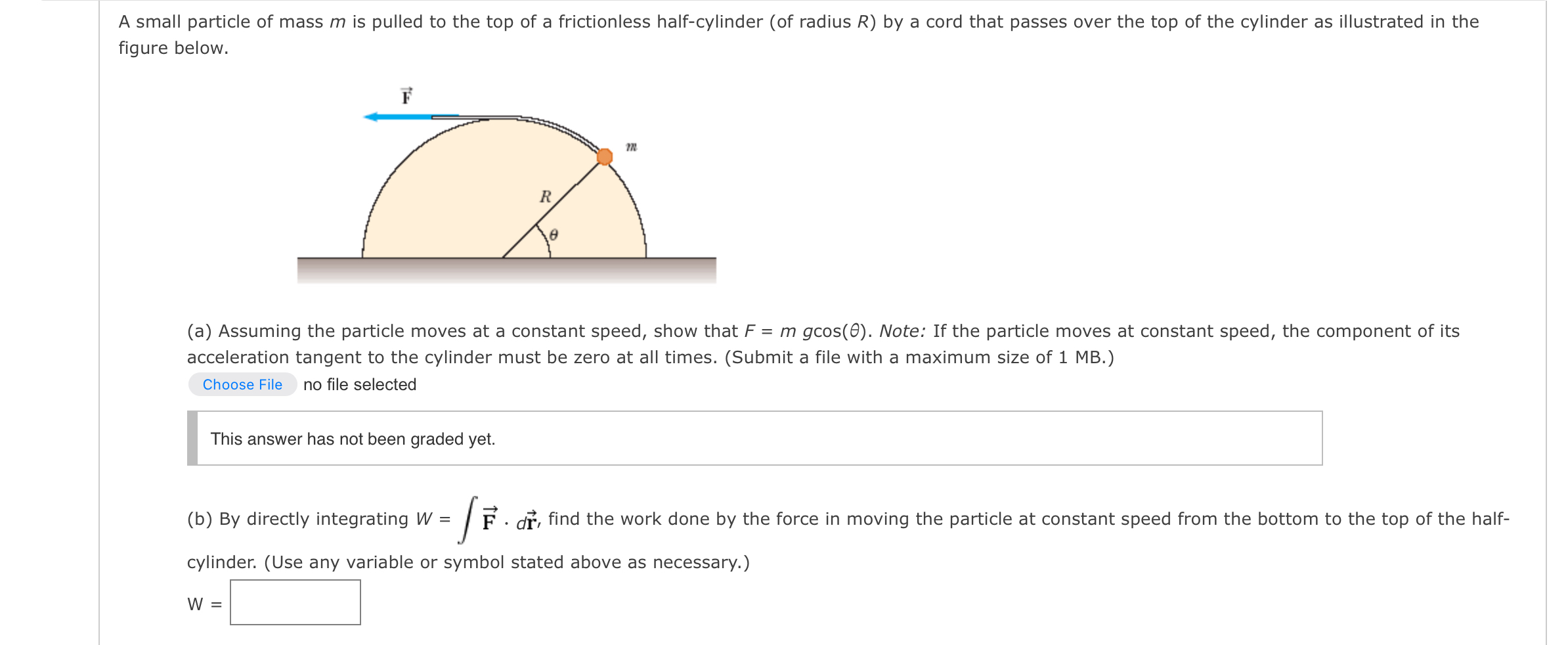 A small particle of mass m is pulled to the top