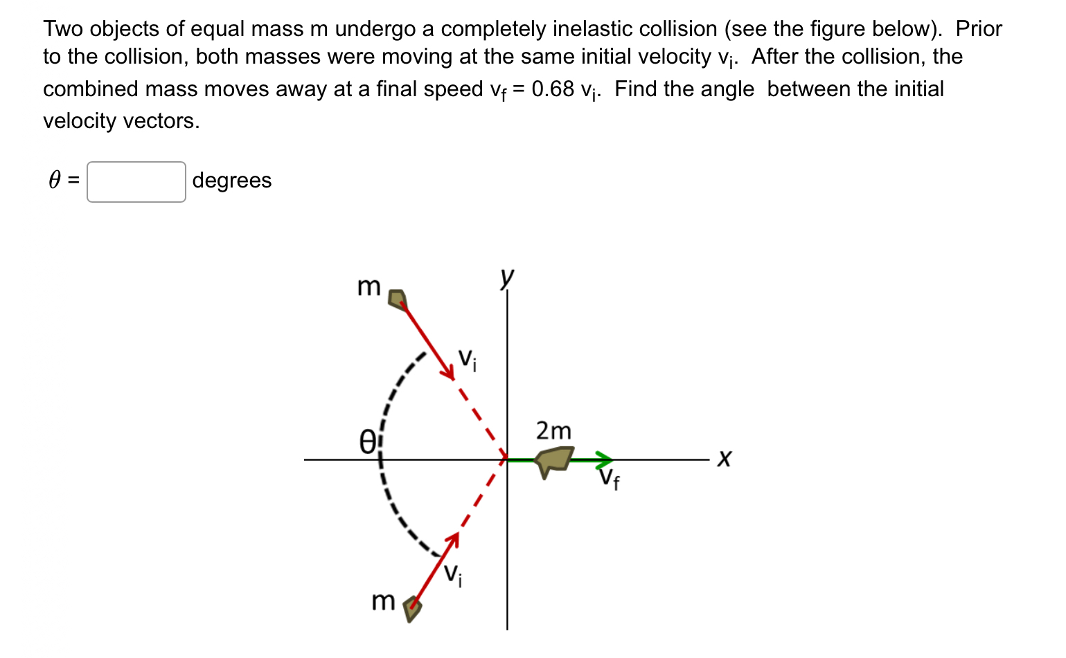 Two objects of equal mass m undergo a completely