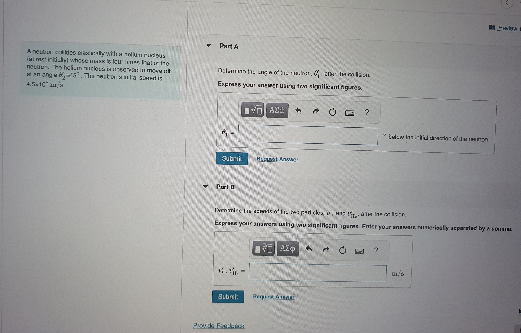 Review A neutron collides elastically with a