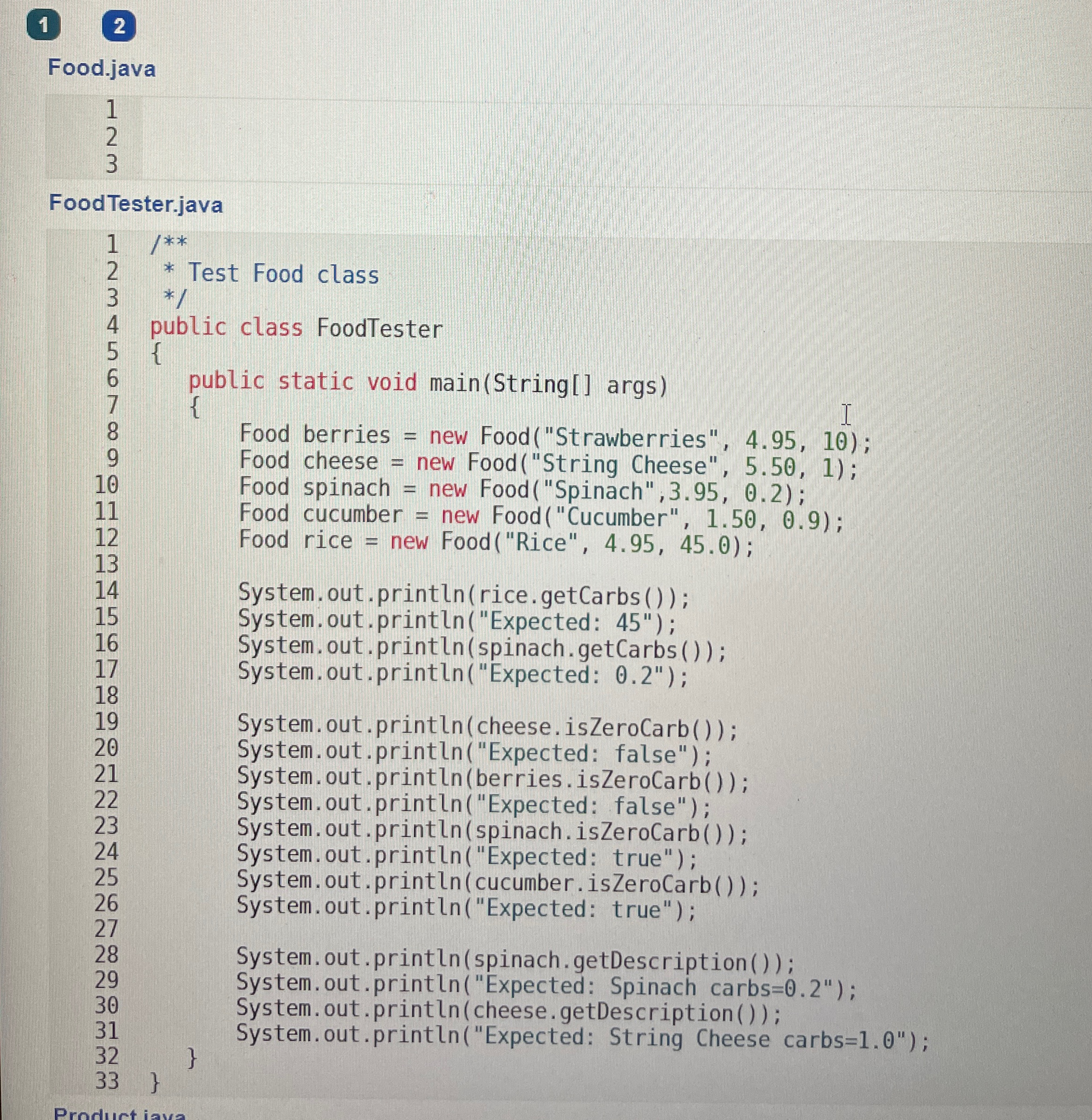 Need to write code for the top portion Food.java