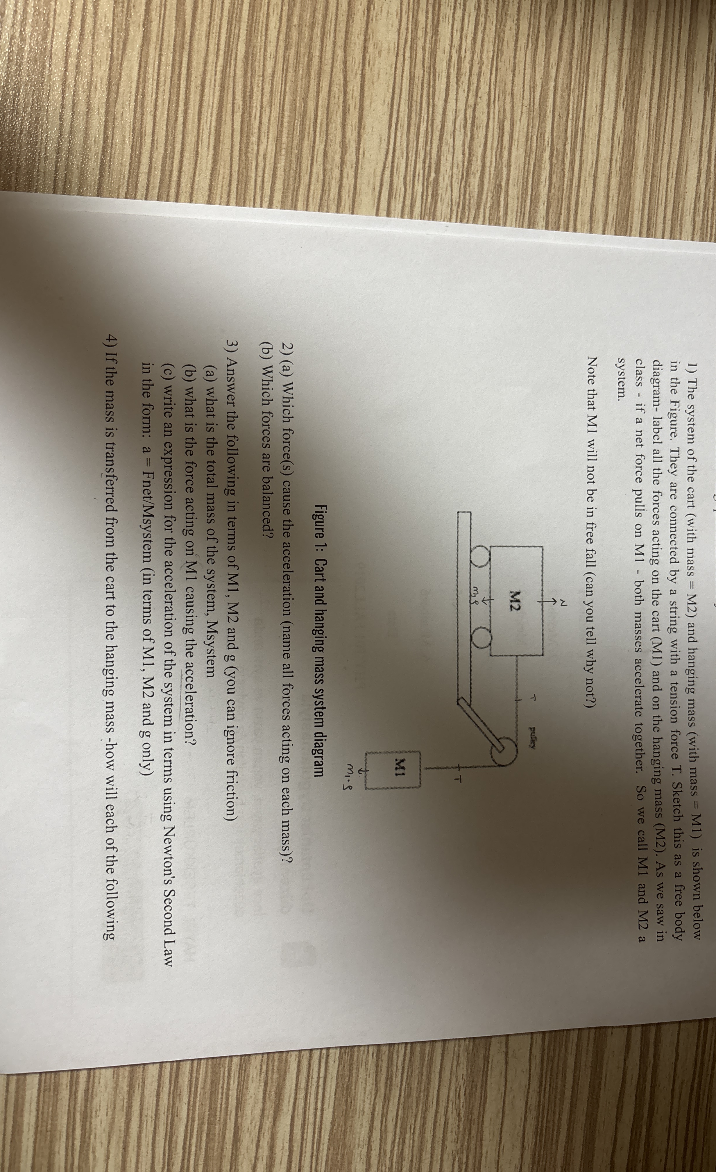 The system of the cart ( with mass = M 2 ) and