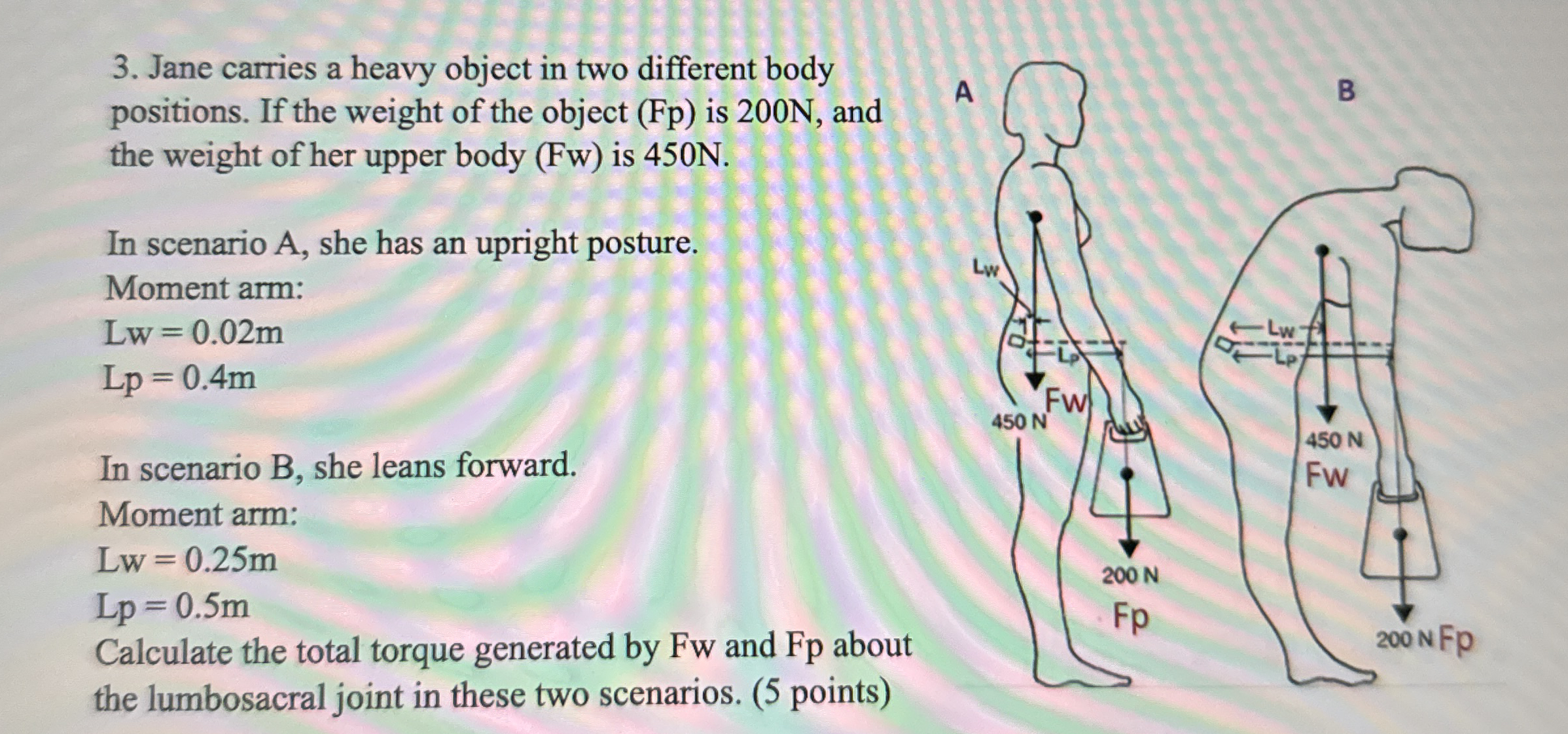 Jane carries a heavy object in two different body