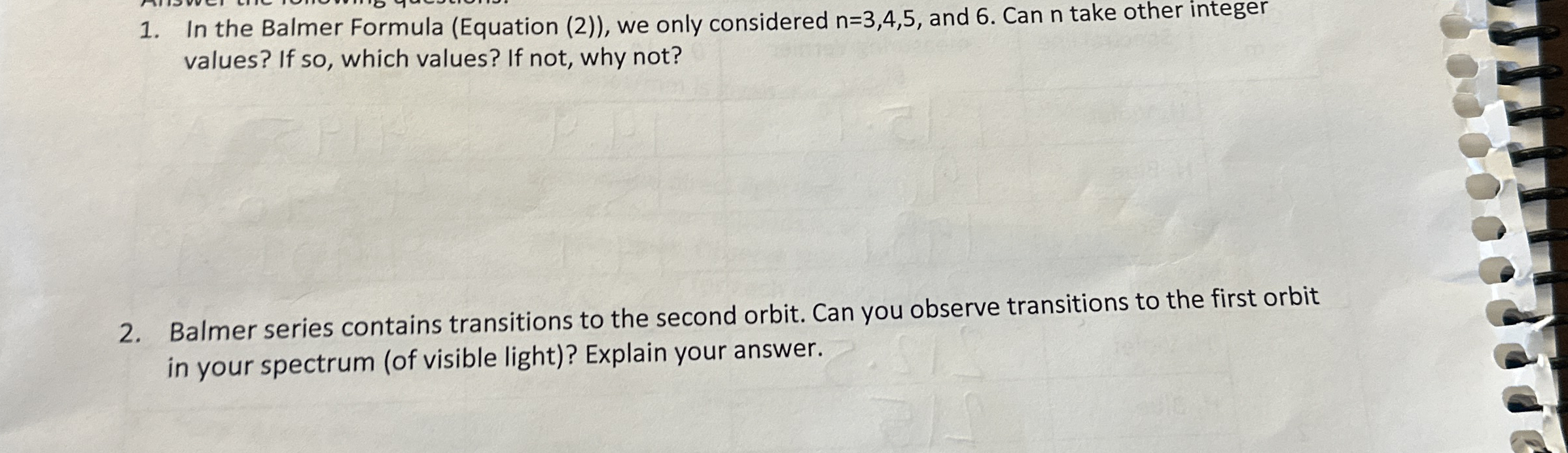 In the Balmer Formula ( Equation ( 2 ) ) , we