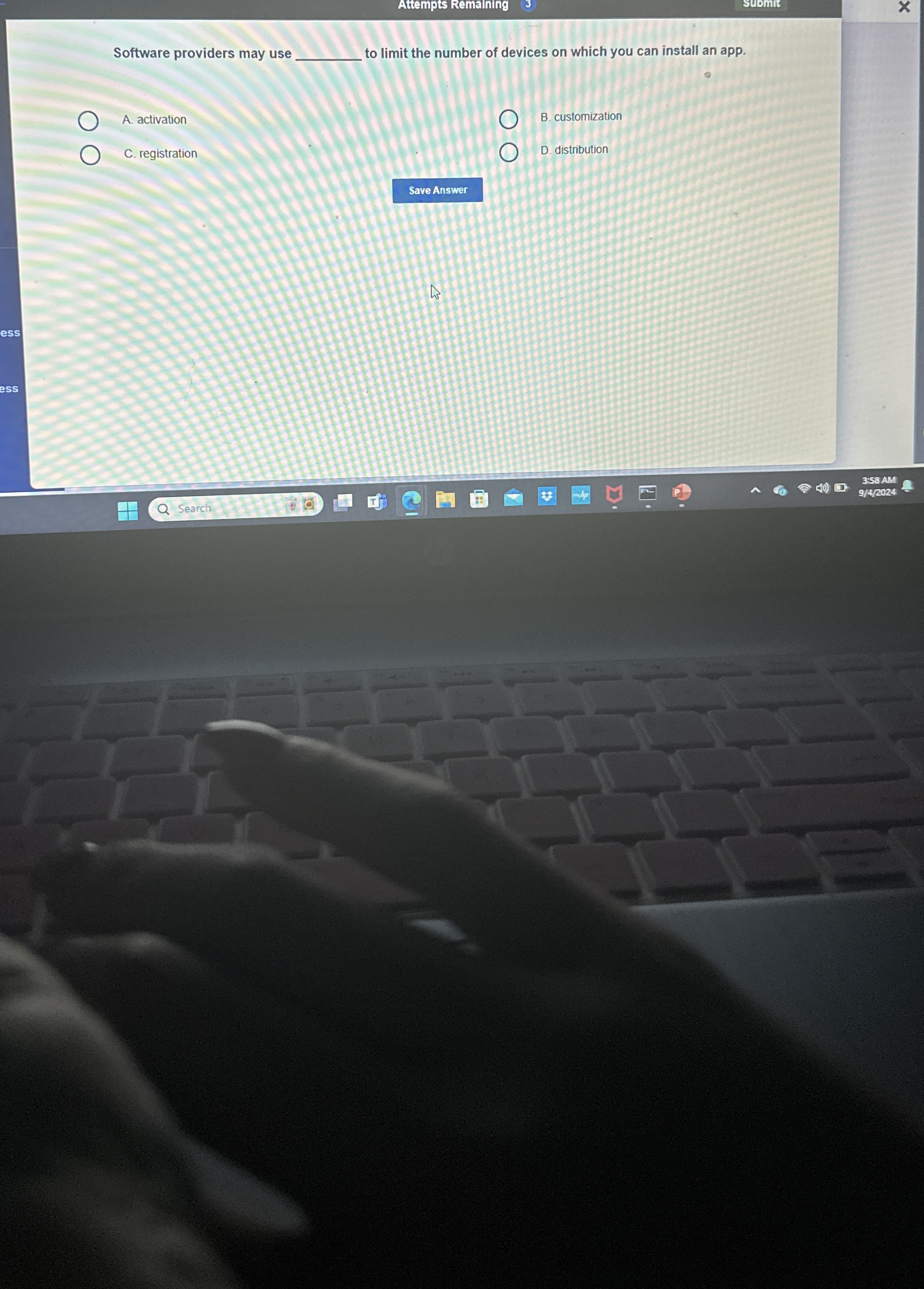 Attempts Remaining submit Software providers may