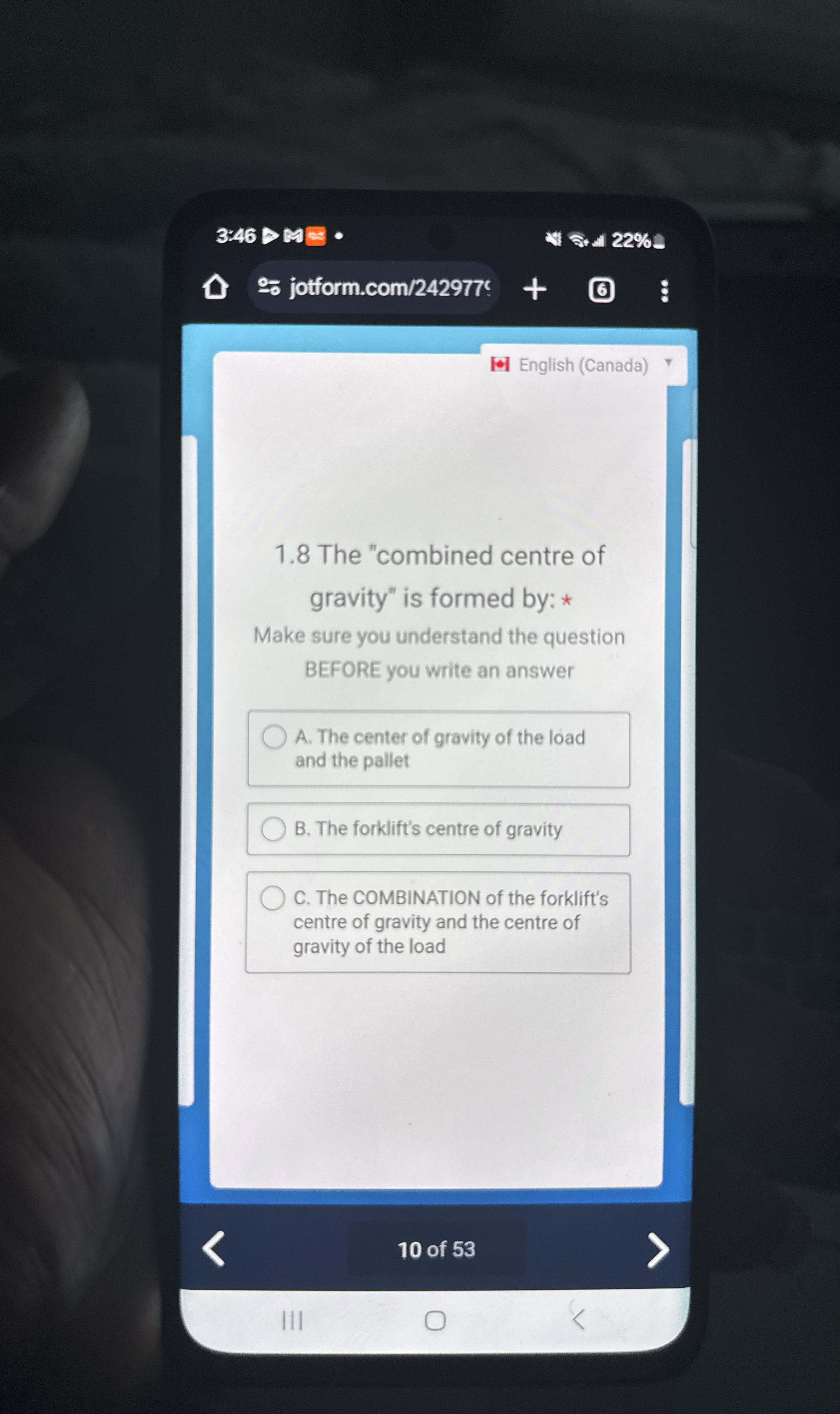 The combined center of gravity is formed by