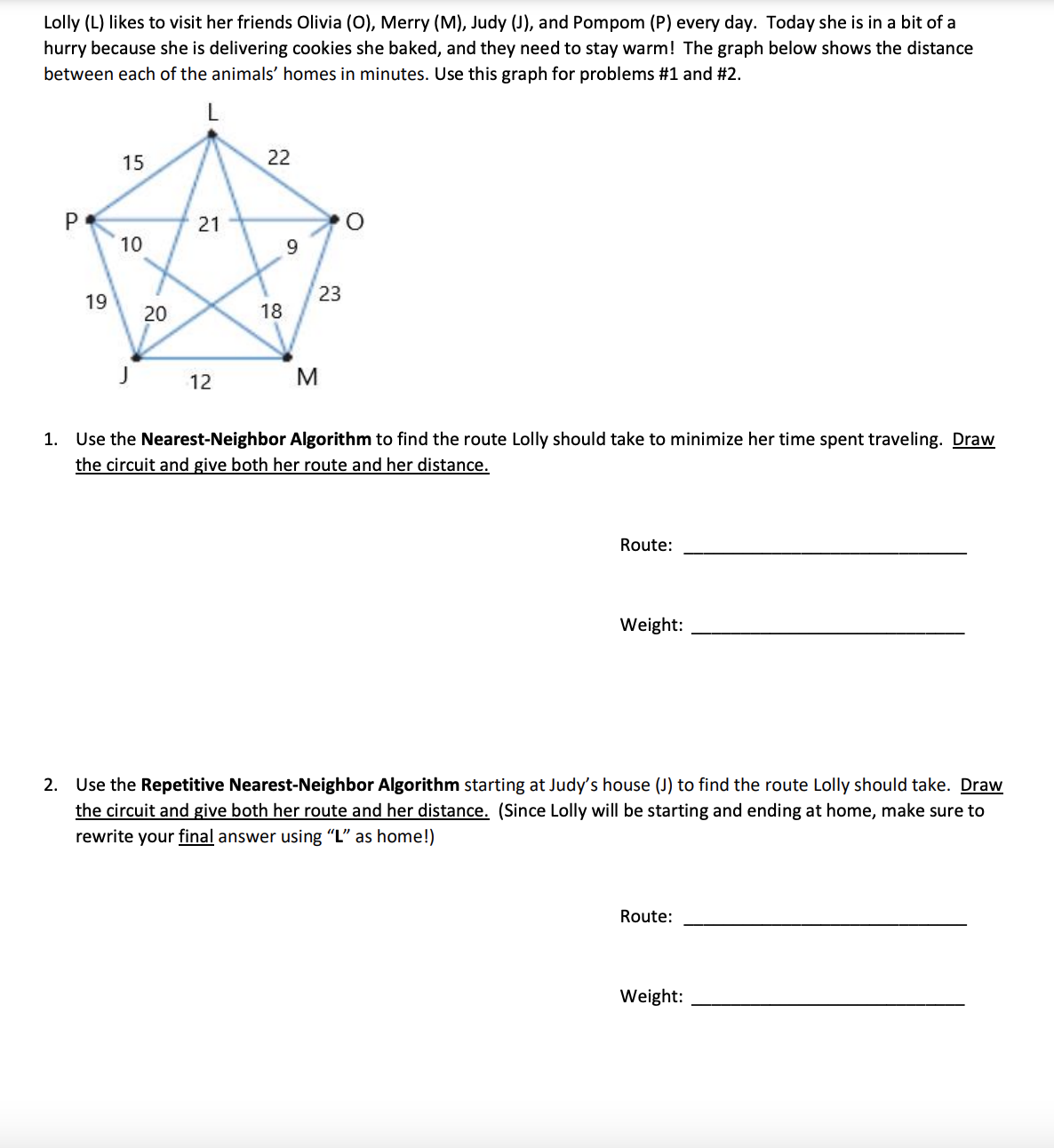 Lolly ( L ) likes to visit her friends Olivia ( O
