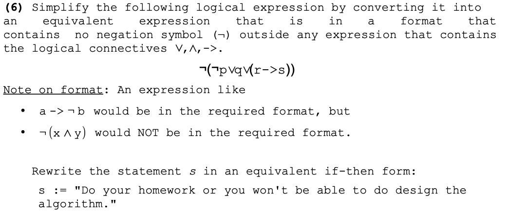 ( 6 ) Simplify the following logical expression
