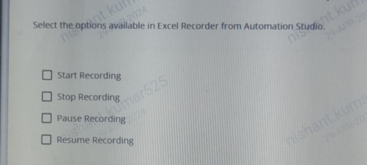 Select the options available in Excel Recorder