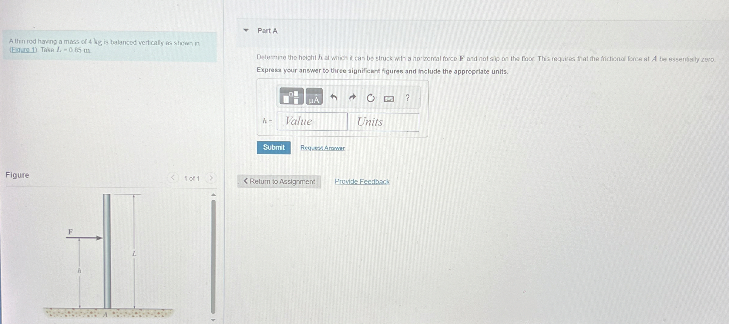 A thin rod having a mass of 4 kg is balanced