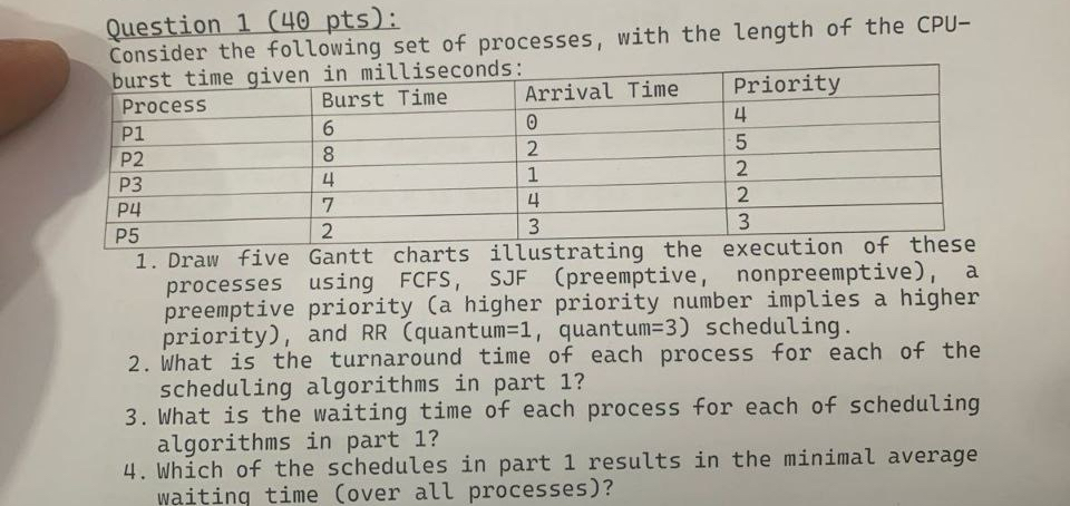 Question 1 ( 4 0 pts ) : Consider the following