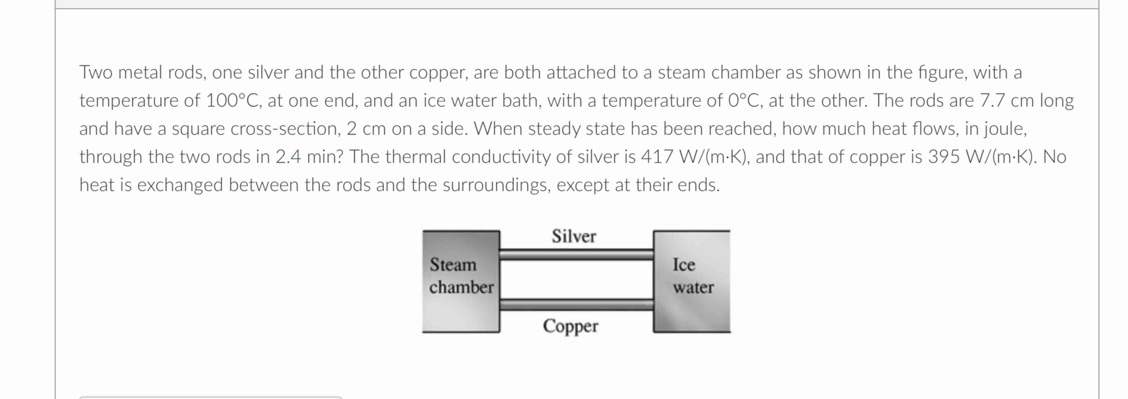 Two metal rods, one silver and the other copper,