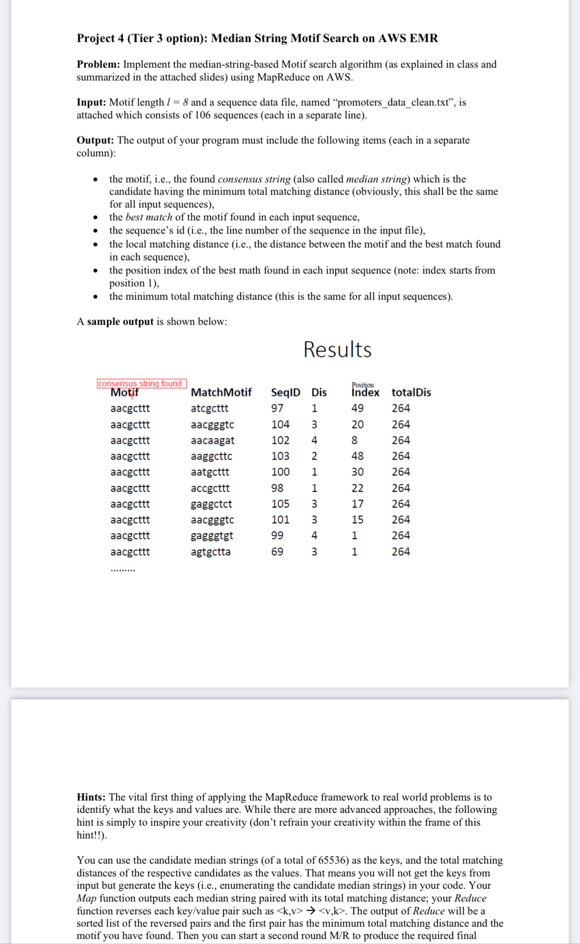 Project 4 ( Tier 3 option ) : Median String Motif