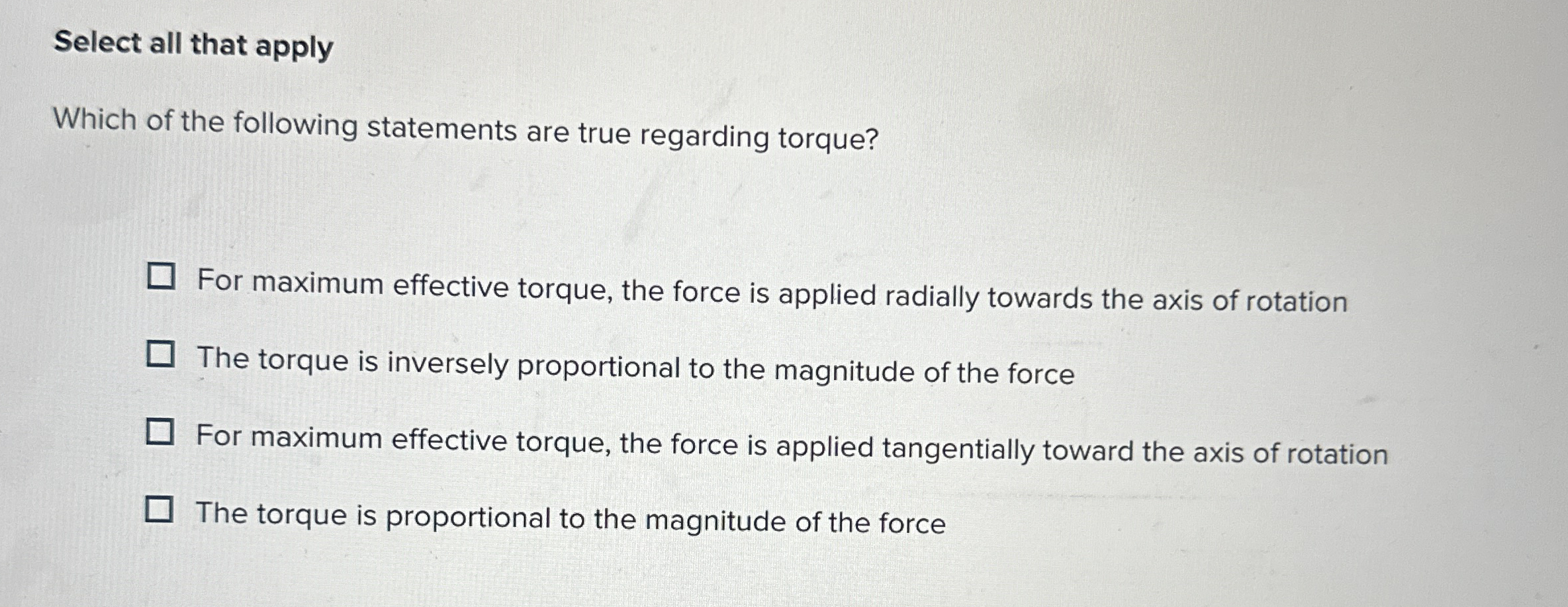 Select all that apply Which of the following