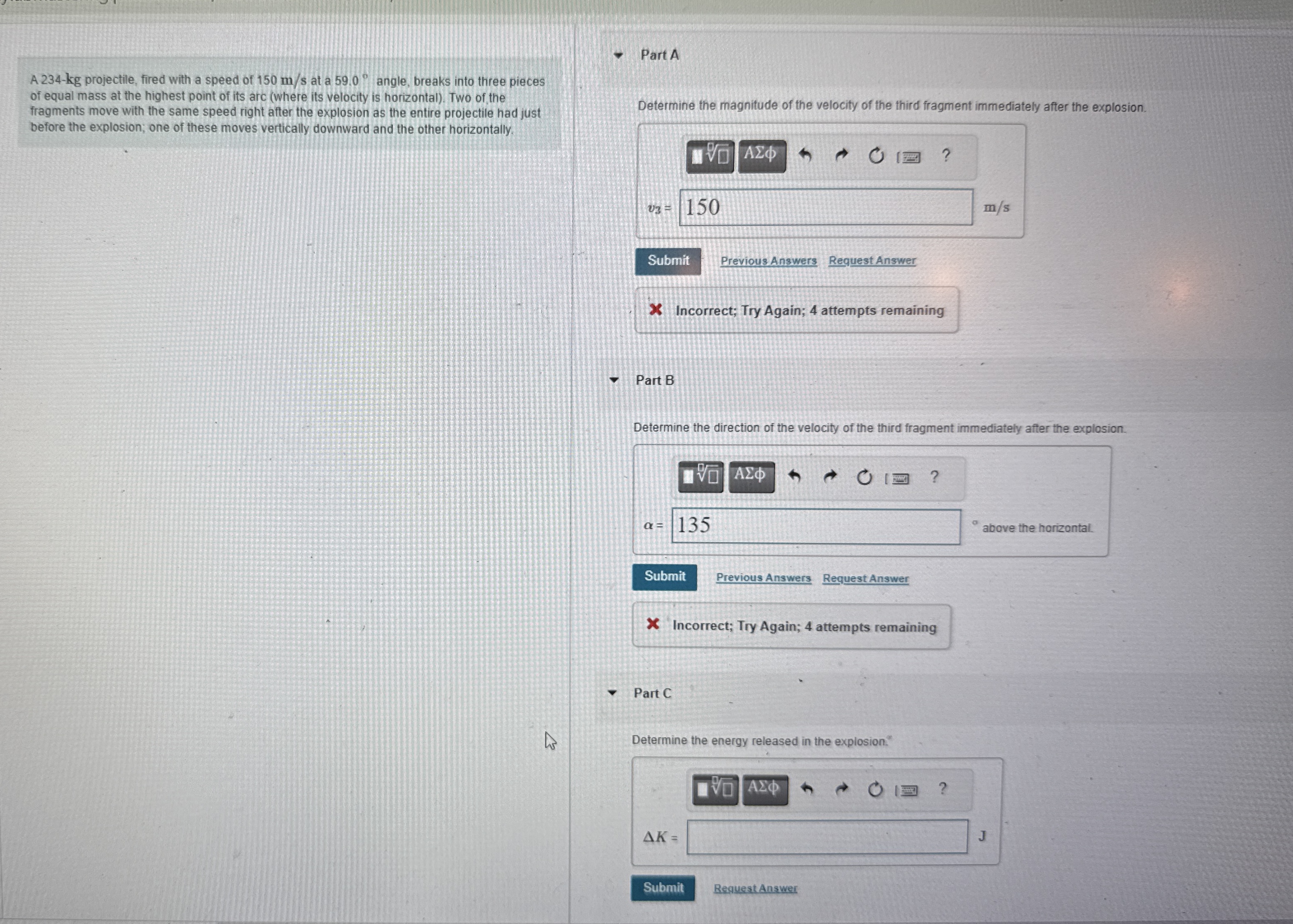 A 2 3 4 - k g projectile, fired with a speed of 1