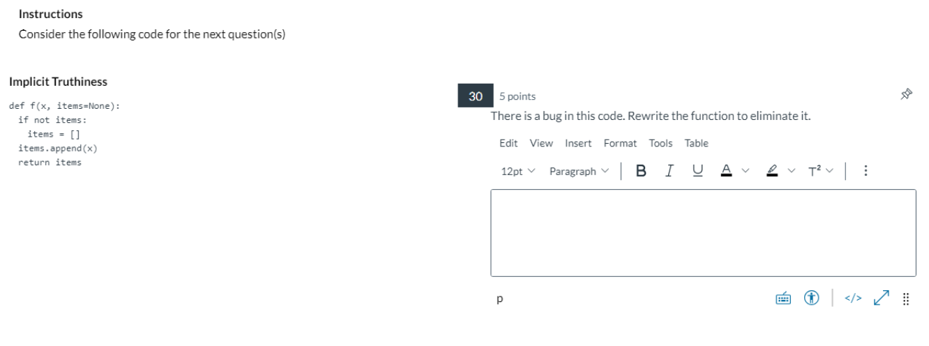 Instructions Consider the following code for the