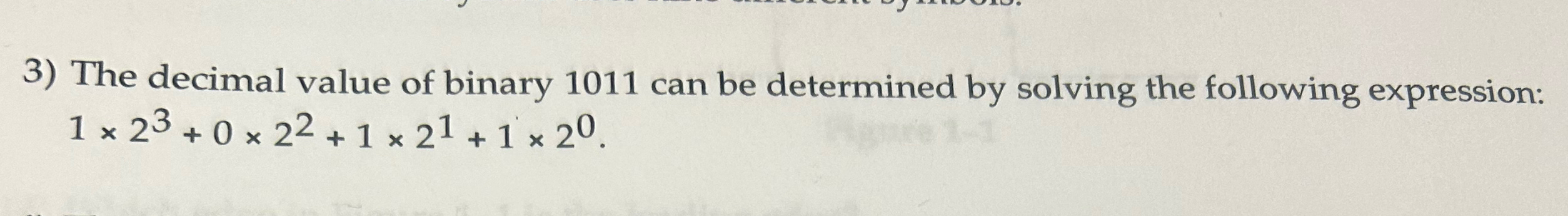 The decimal value of binary 1 0 1 1 can be