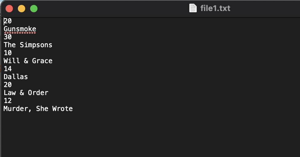 ( PYTHON ) file 1 . txt 2 0 Gunsmoke 3 0 The