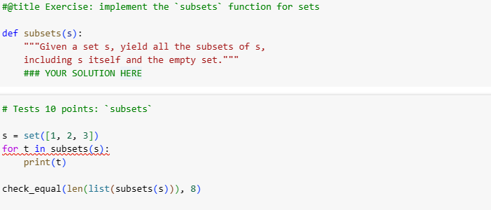 # Tests 1 0 points: ` subsets ` s = set ( [ 1 , 2