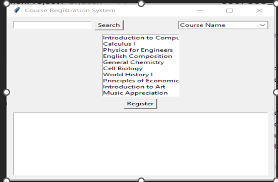 Course Registration System Search Course Name