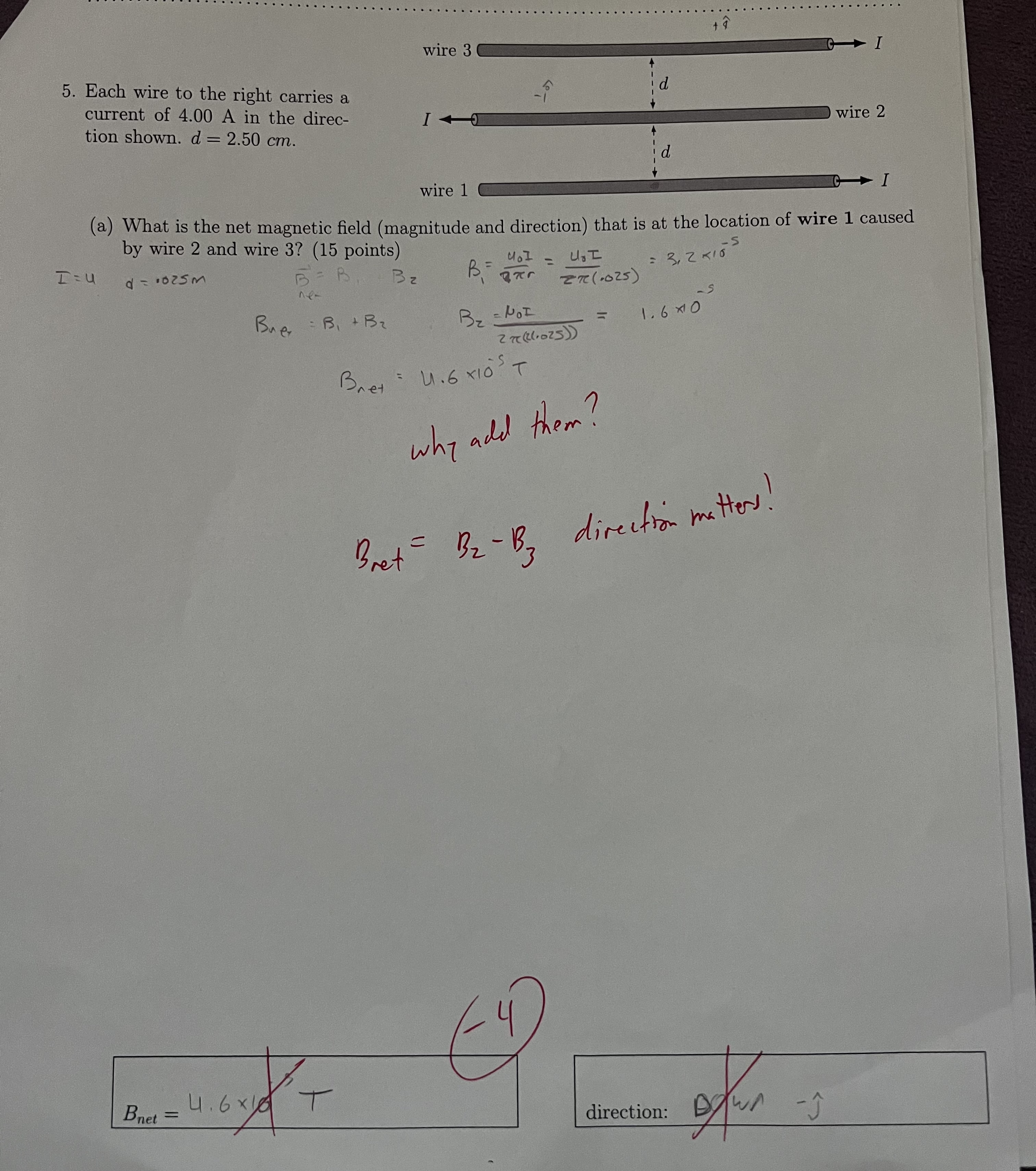 Each wire to the right carries a current of 4 . 0