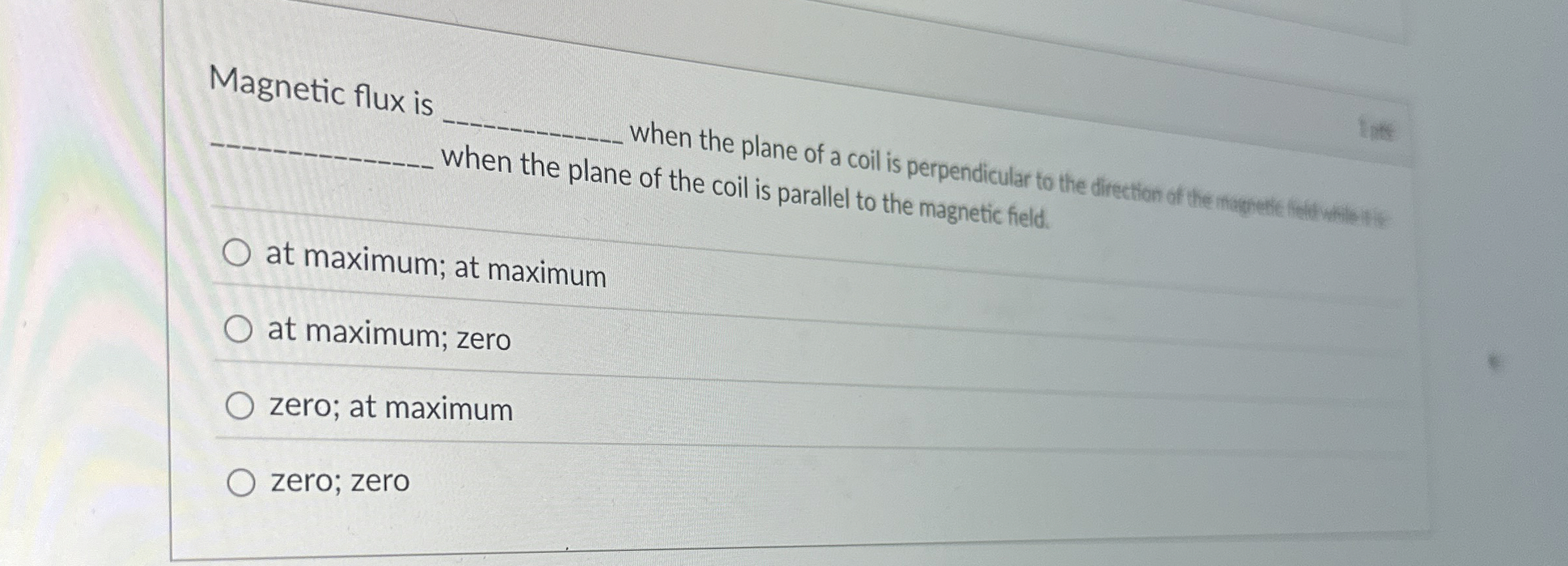 Magnetic flux is q , when the plane of the coil