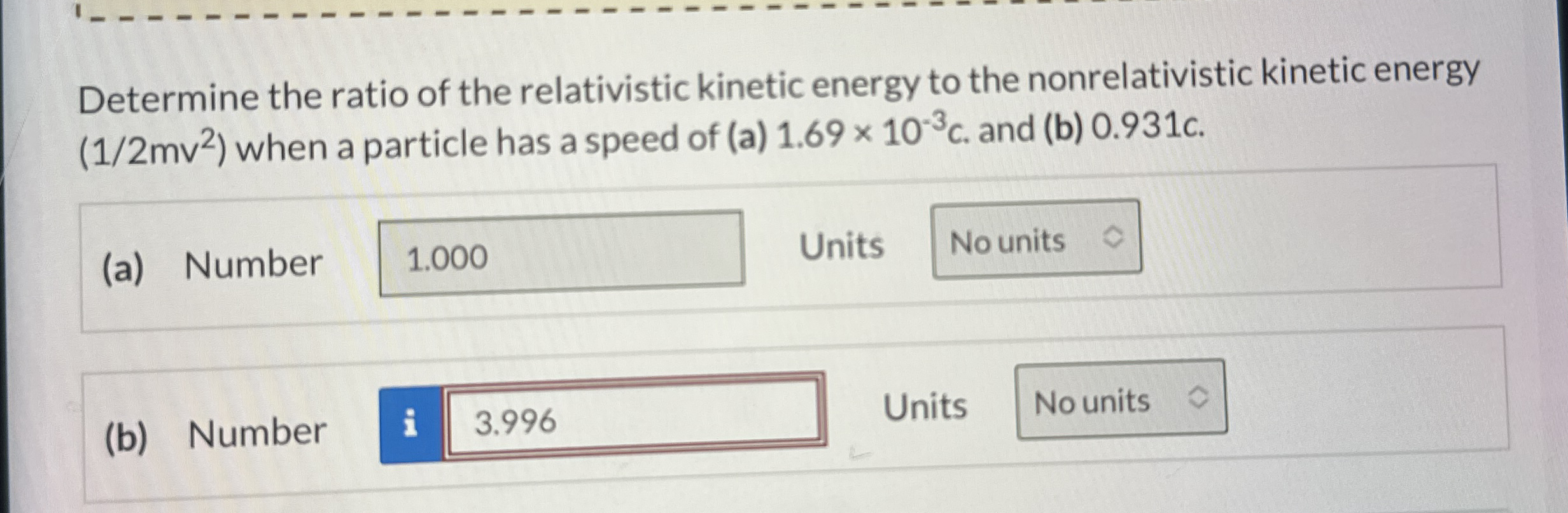 Determine the ratio of the relativistic kinetic