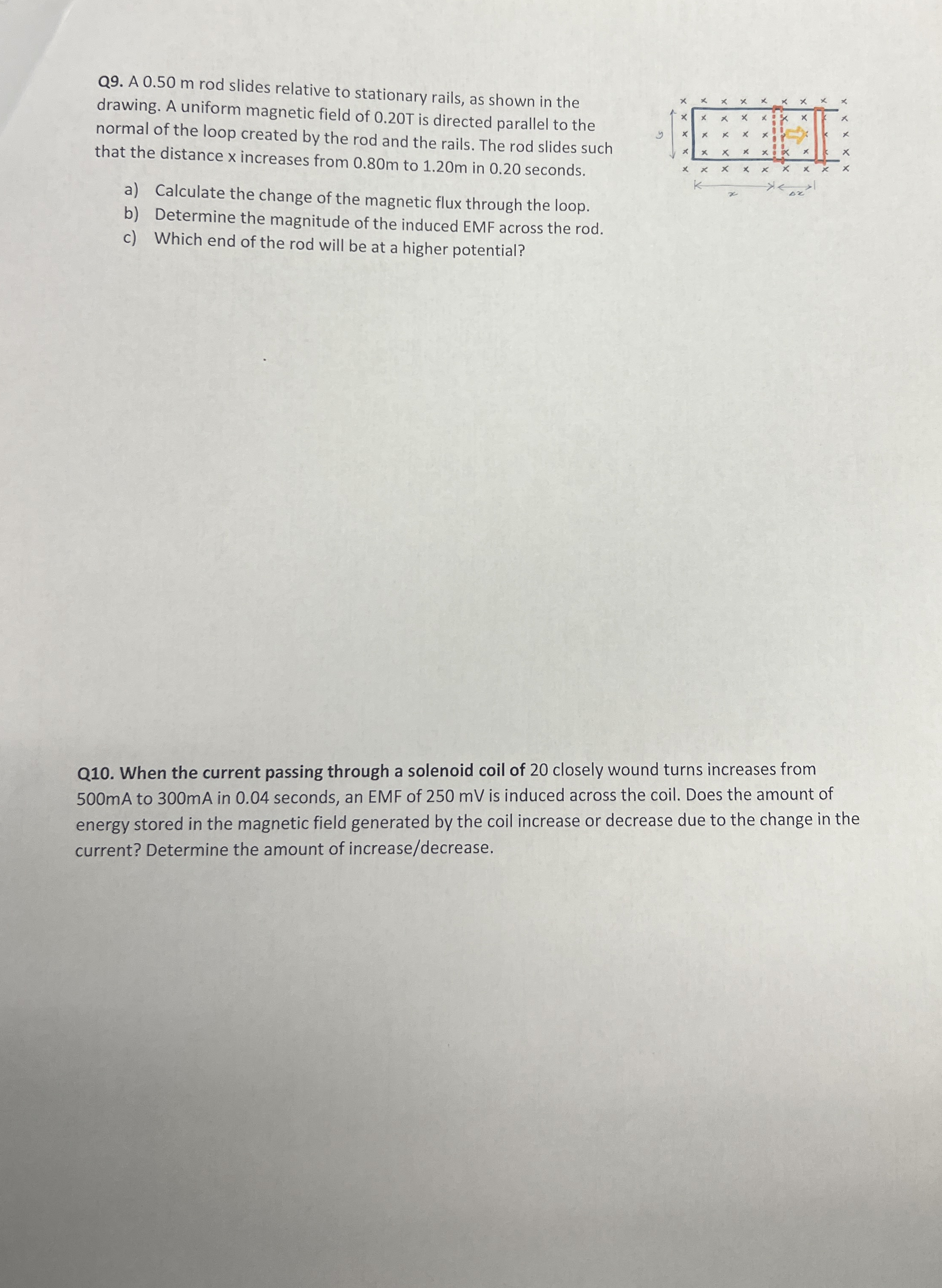 Q 9 . A 0 . 5 0 m rod slides relative to