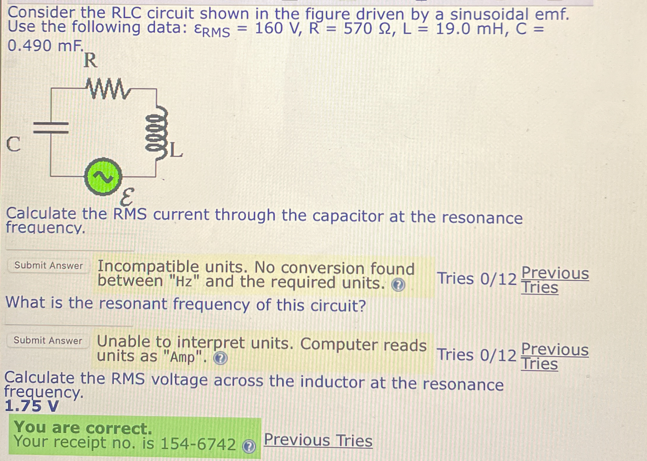 Consider the RLC circuit shown in the figure
