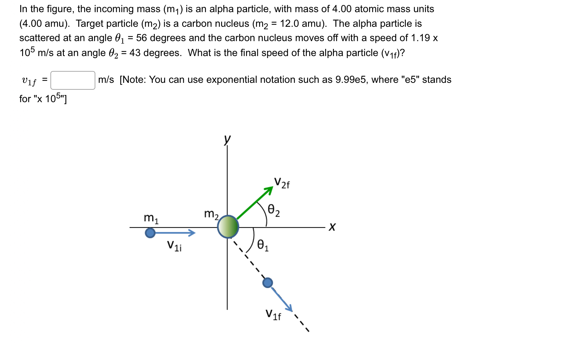 In the figure, the incoming mass ( m 1 ) is an