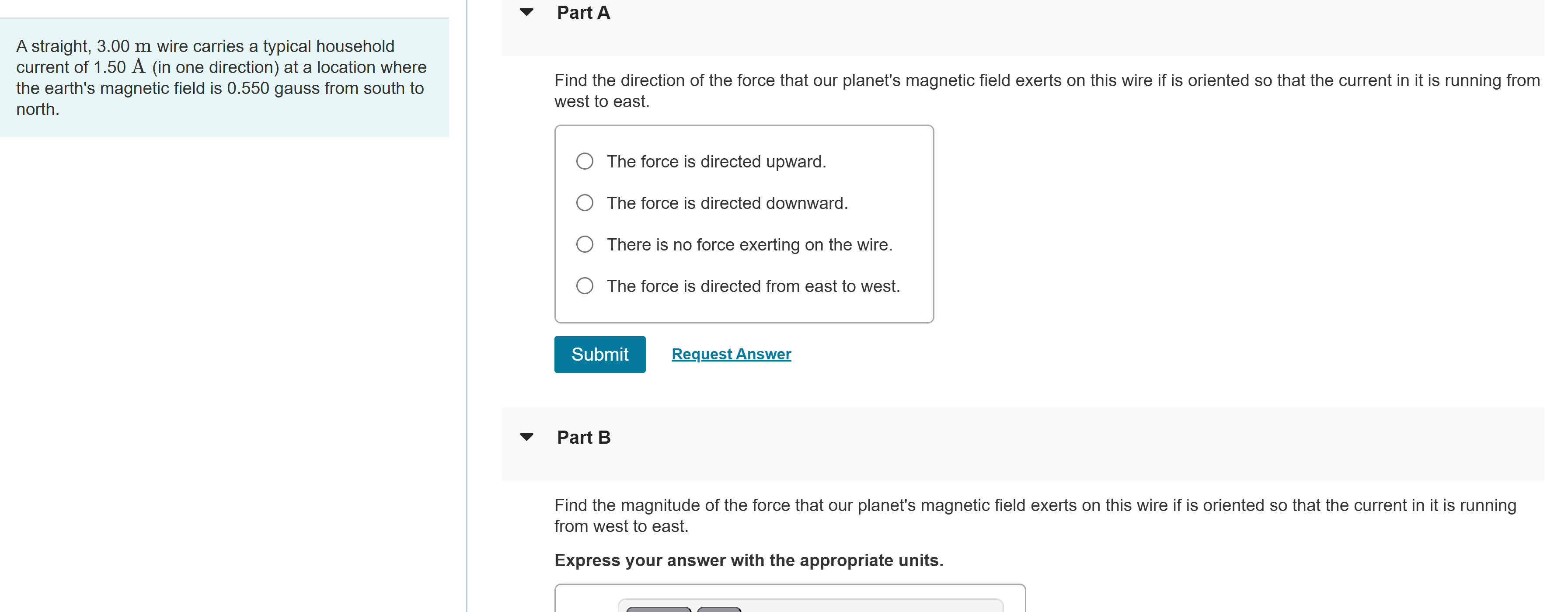 Find the direction of the force if the current in