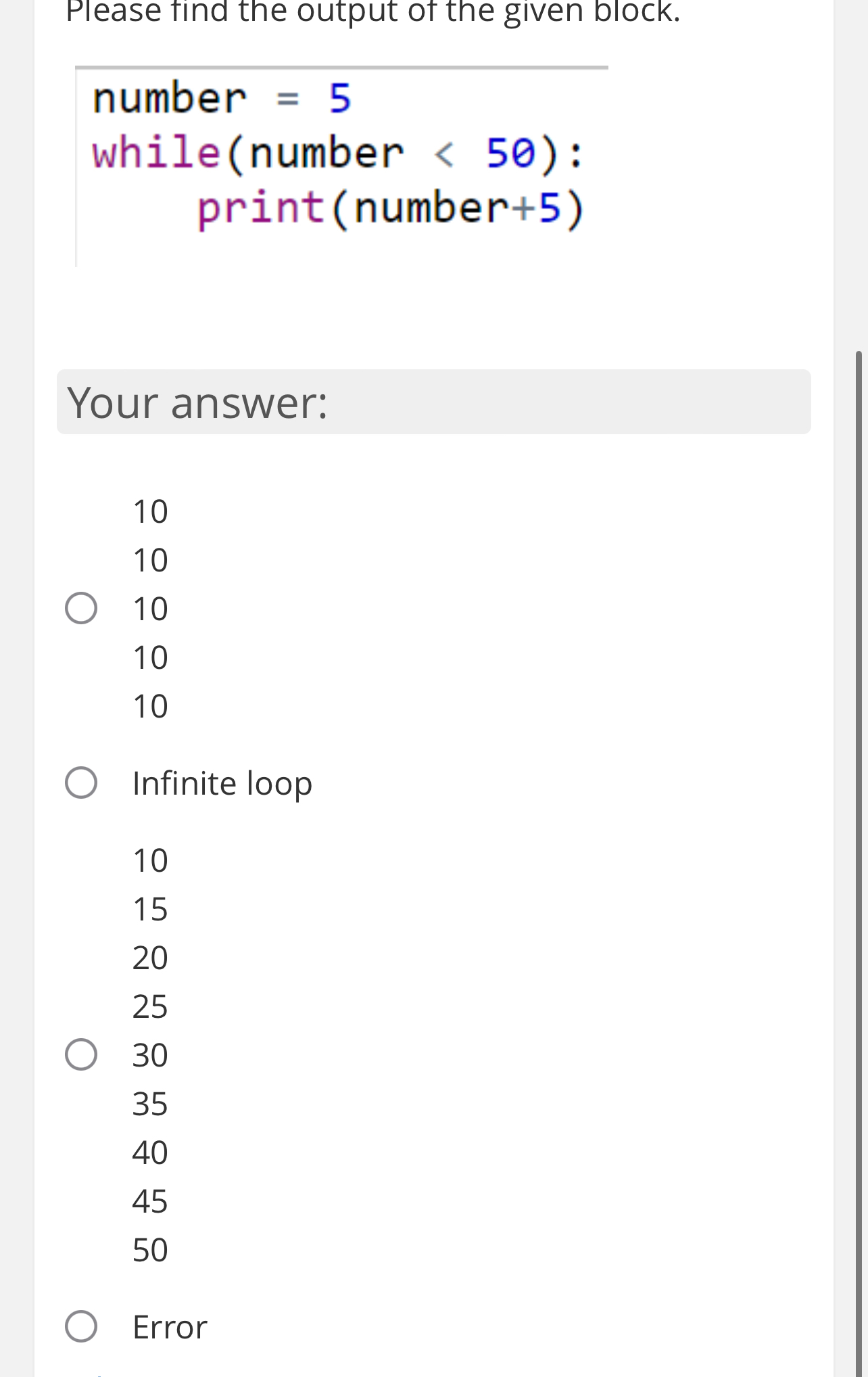 Please find the output of the given block. ) < (
