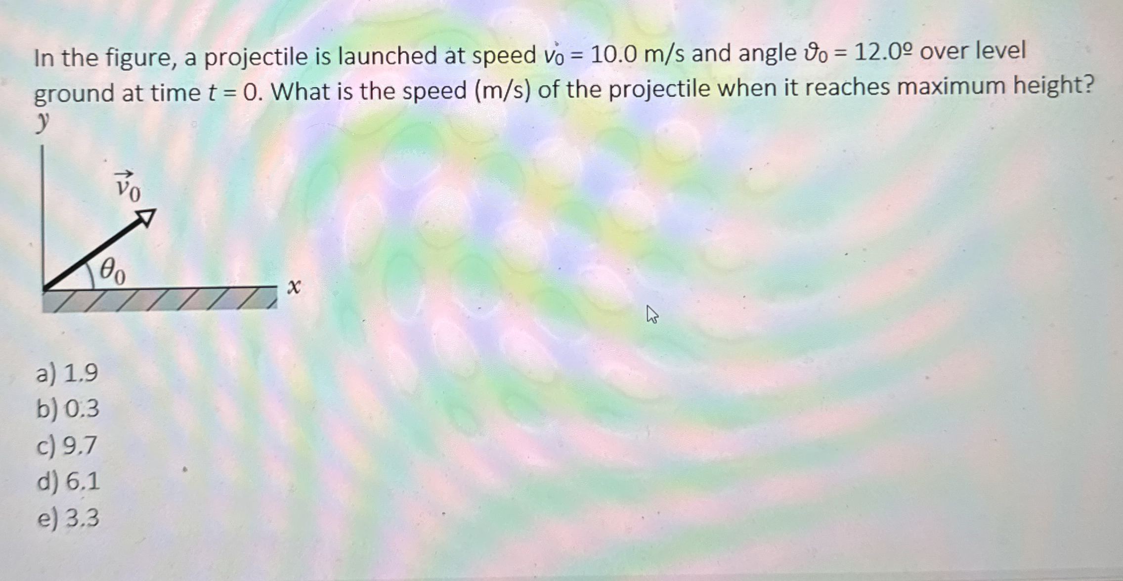 In the figure, a projectile is launched at speed