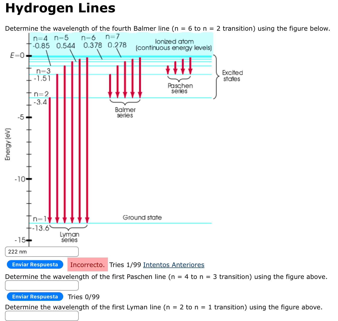 Hydrogen Lines Tries 1 / 9 9 Intentos Anteriores