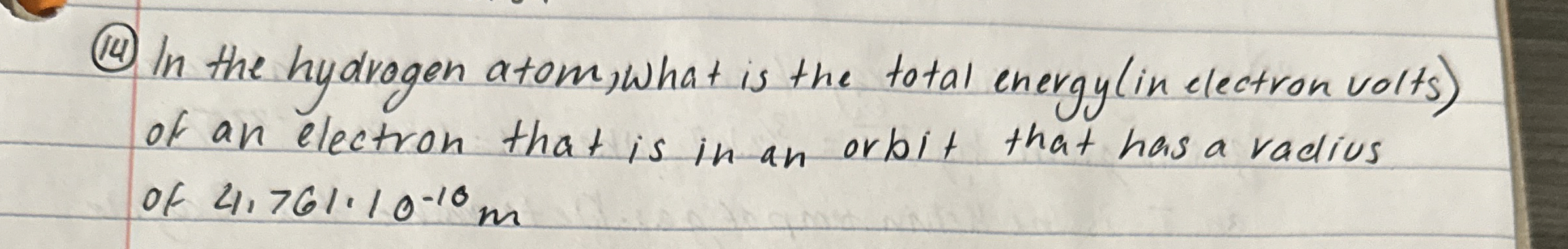 ( 1 4 ) In the hydrogen atom, what is the total