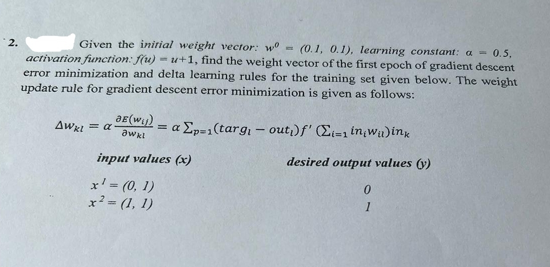 Given the initial weight vector: w 0 = ( 0 . 1 ,