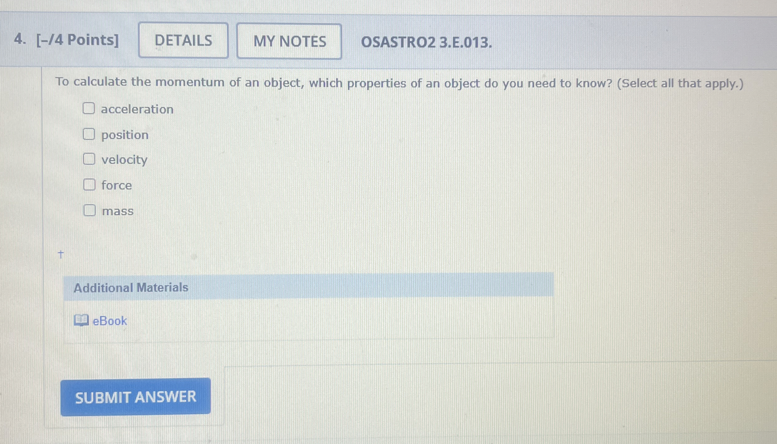 [ - / 4 Points ] OSASTRO 2 3 . E . 0 1 3 . To
