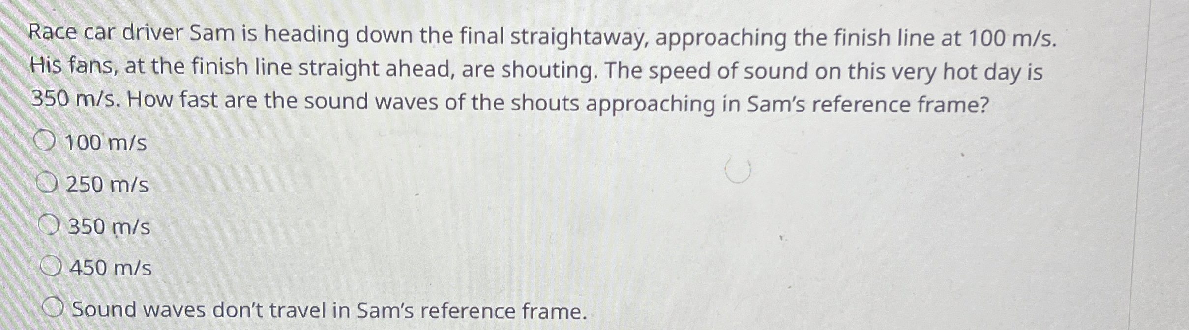 Race car driver Sam is heading down the final