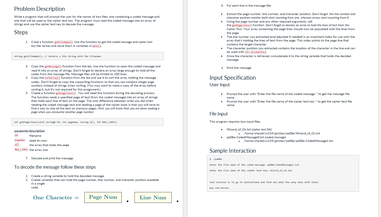 Problem Description in C + + Write a program that