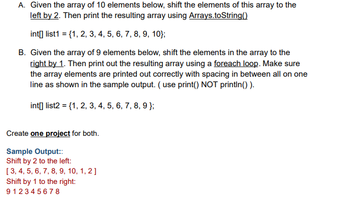 A . Given the array of 1 0 elements below, shift