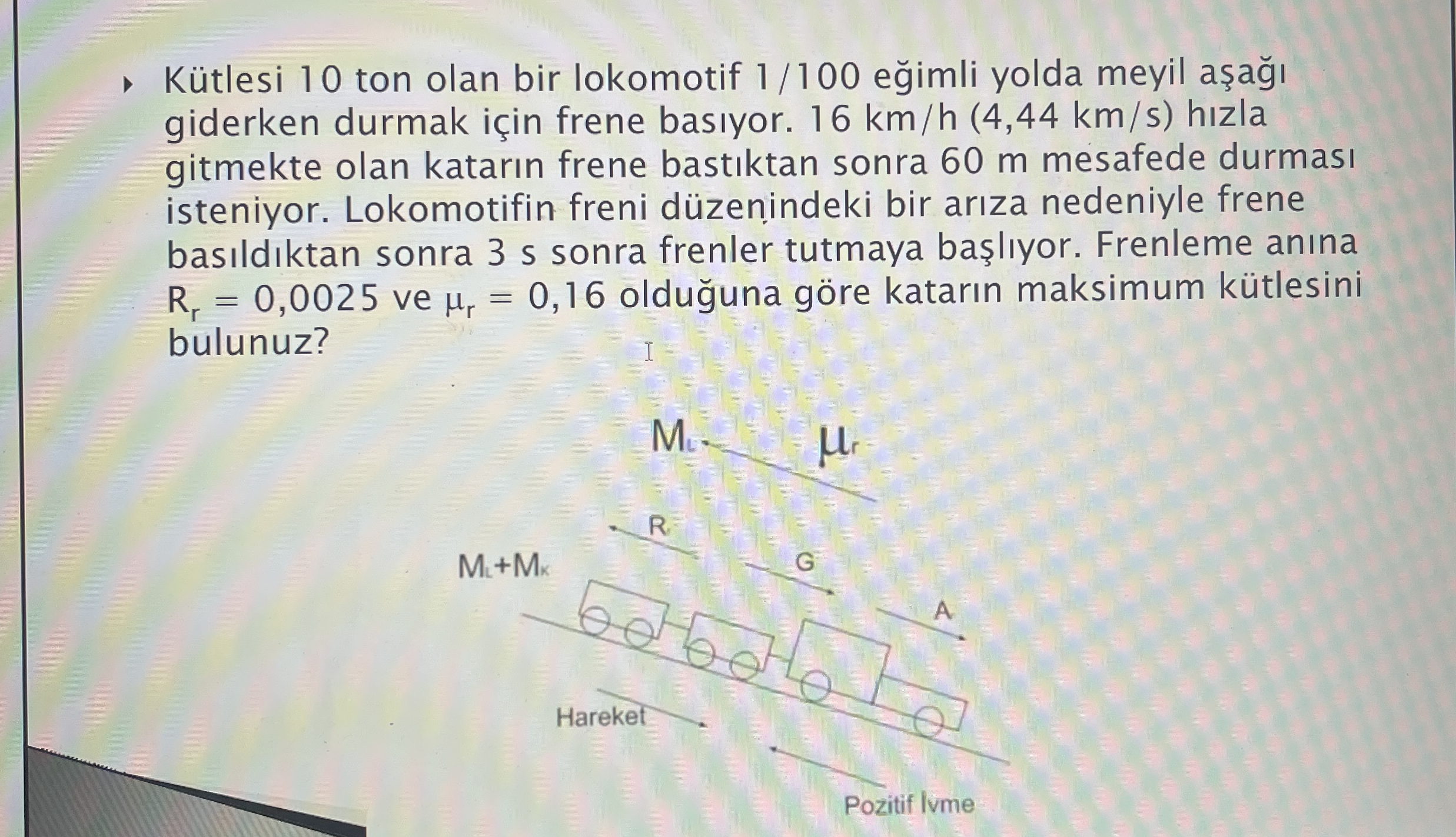 K tlesi 1 0 ton olan bir lokomotif 1 1 0 0 e imli