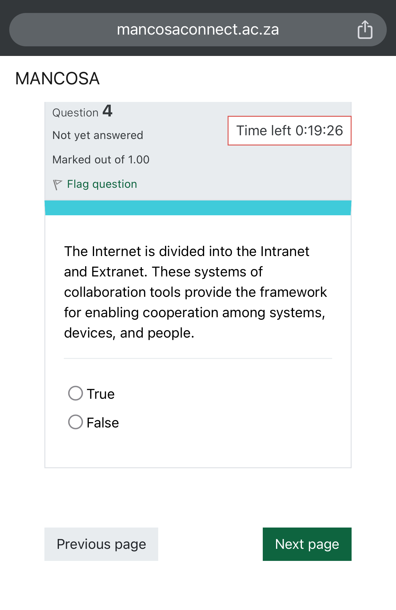 mancosaconnect.ac . za MANCOSA Question 4 Not yet